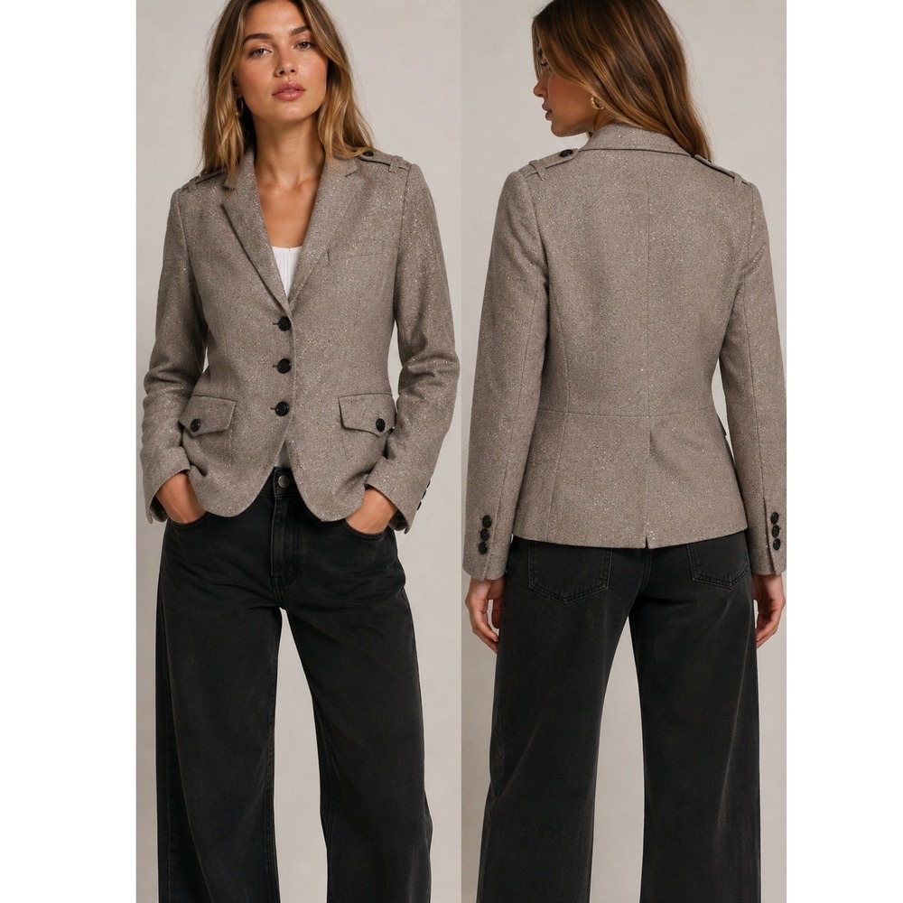 Banana Republic Women's Size 2 Wool Blend Blazer Sparkle Metallic Gold Flecks - Picture 1 of 10